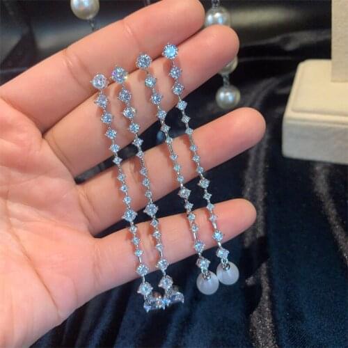 S925 Sterling Silver Ear Post Studs Earrings Fashion Elegant Premium CZ Crystals Pearl Line Earrings For Women