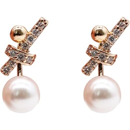 Korean Style Pearl Brincos Knot Crystal Zircon Stud-Pierced Elegant Cute For Women Jewelry