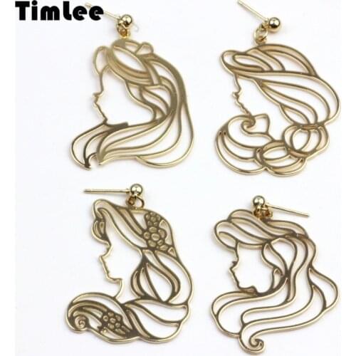 Timlee E145 Free shipping New Temperamental Cartoon Stereoscopic Princess Girl Face Outline Alloy Drop Earrings,Wholesale