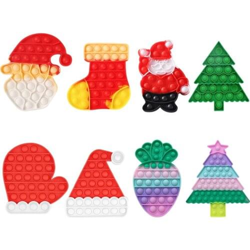 Silicone Christmas Colorful Cartoon Push Bubble For Adult Kids Simple Dimple Anti Stress Toy Game антистресс Fidget Toys Pack