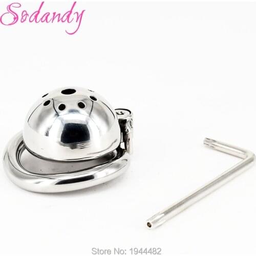 SODANDY 2018 Super Small Male Chastity Devices Stainless Steel Mens Cock Cage Metal Penis Locking Cock Ring Bondage CBT Sex Toys