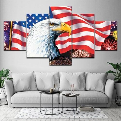 Modern 5 Panel Eagle American Flag Canvas Painting Wall Art Modular Printed Poster bedroom living Room Home Decor Picture mural