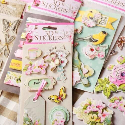 19patterns cute 3D card paper sticker flower butterfly coffee cup boomark bird label design scrapbooking embellishment