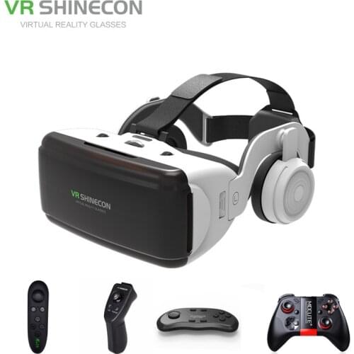 VR Shinecon Virtual Reality 3D Glasses Box Stereo VR Google Cardboard Headset Helmet With Headphone For iOS Android Smartphones