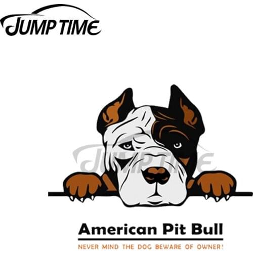Jump Time 13x7.5cm American Pitbull Never Mind The Dog Beware Of Owner! Peeking Dogs Car Stickers Waterproof Decal Windows Decor