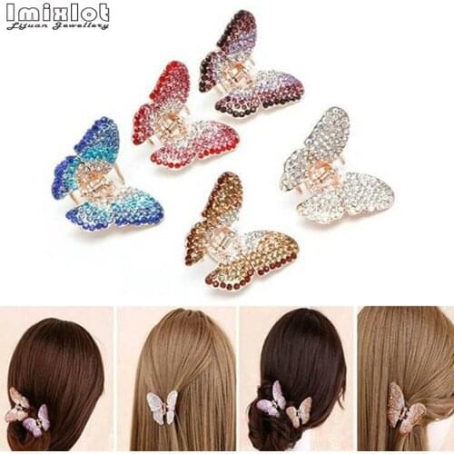 New Women Rhinestone Butterfly Hair Claw Clips Elegant Metal Crystal Hairpins Hair Accessories for Girls Headdress Ornament