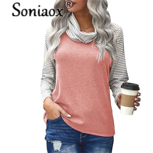 2021 Autumn New Fashion Womens Striped High Neck Color Blocking Long Sleeve T-Shirt Top Casual Loose Plus Size Women Clothing