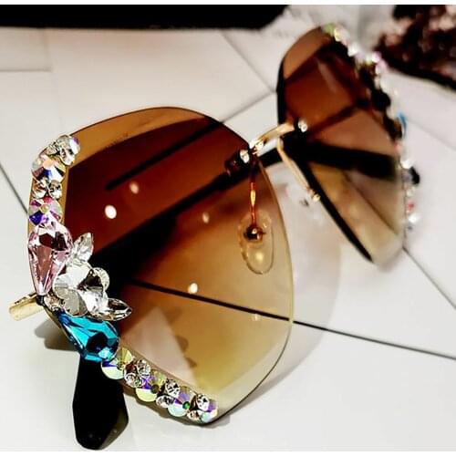 2021 Vintage Fashion Oversized Rimless Sunglasses Women Famous Luxury Brand Design Sexy Diamond Square Sun Glasses For Female