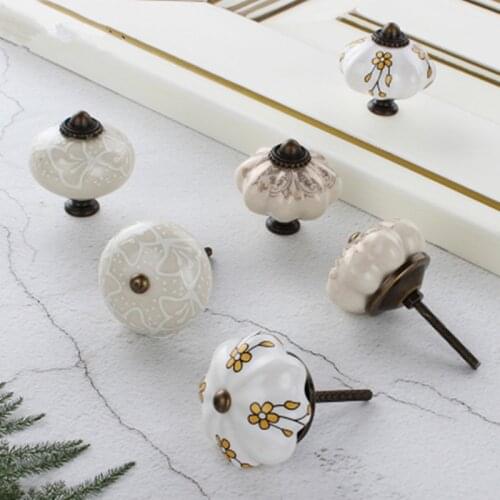 1x Hand Painted Ceramic Door Handles Antique Furniture Drawer Pulls Crack Kitchen Cabinet Knobs and Handles 33mmx38mm