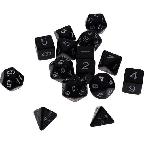 15pcs Number Multisided Dices Set Kids D&D RPG Game Accs with A Bag Black