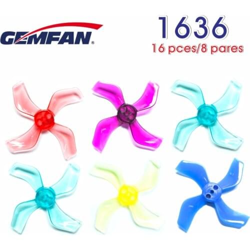 16PCS/8Pairs Gemfan 1636 40mm 4-blade 1mm 1.5mm Hole Propeller Props CW CCW for 1103 1105 RC Drone FPV Racing Brushless Motor