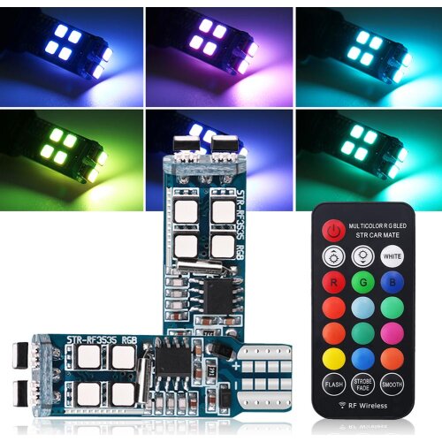 2Pcs T10-10smd RGB Color Silicone Remote Control Clearance Lamp Flashing Lights