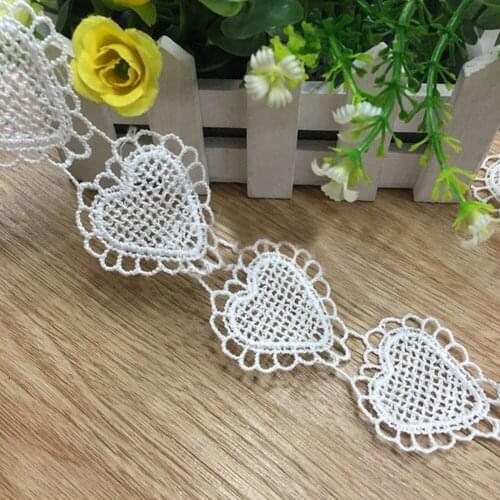 3 Yard/ Lots White Love Heart Lace Fabric Applique Embroidered Trim Ribbon Edge for Sewing Garment Party Scrapbook DIY Materials