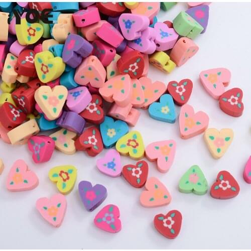 30/50/100Pcs Heart Loose Spacer Beads Minimalist Flower Polymer Clay Beads for Jewelry Making Bracelet Earring Necklace Supplies