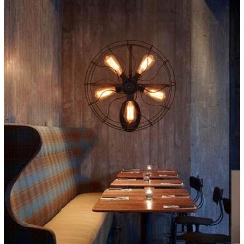 American country vintage wall lamp simple nostalgia iron bedside light personality creative living room decorative fan