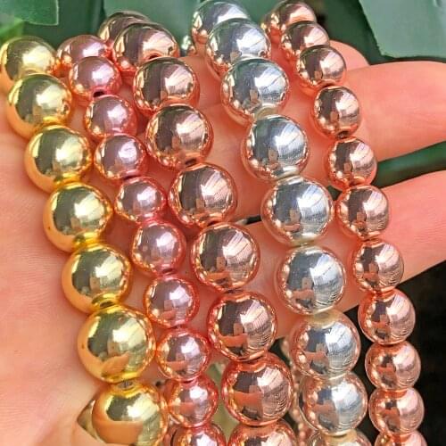 AAA Natural Stone Black Gold Silver Color Hematite Beads Round Loose Spacer Beads Jewelry for Woman Making DIY Bracelet Necklace