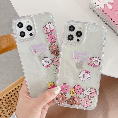 Korea Liquid Quicksand Transparen Phone Case for iphone 12 Pro Mini 11 Max XR XS X 8 7 Plus Candy Color Cute Donut Cover