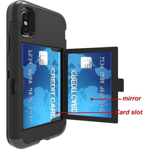 Hidden Mirror Case For iPhone X XR XS Hard Cover Red Pink Mobile Phone Shell For iPhone XS Max Card Holder Protective Sleeve 6.5