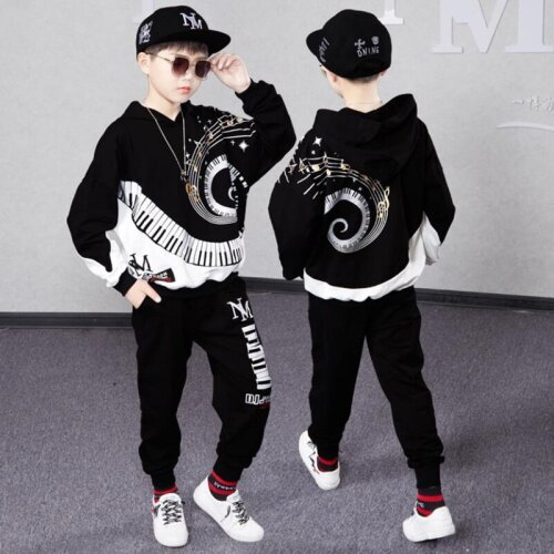 Fashion Boys Clothing Spring Autumn Patchwork Long Sleeve Music Sets 4 6 8 10 12 13 14 Years Teenagers Children Sports Clothing