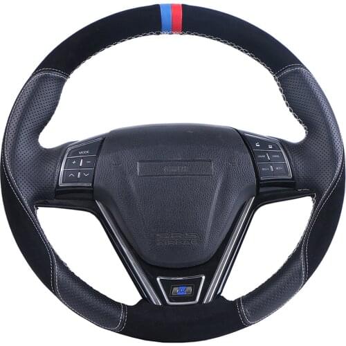 For Peugeot 206 1998-2005 206 SW 2003-2005 206 Suede Leather Car Steering Wheel Cover Custom Steering Wrap braid car accessories
