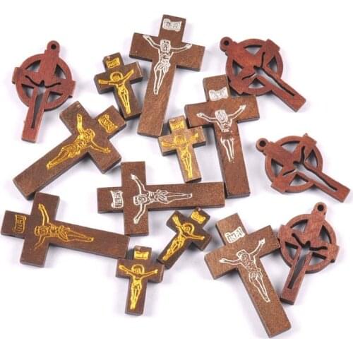 Jesus Cross Pendants Wooden Decorations Ornaments Hanging Pendant Jewelry Gifts Wood DIY Craft Supplies mt2683