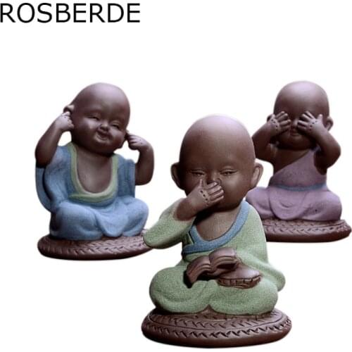 Ceramic Buddha statue Purple sand pottery Buddhist monk tea pet home decor Buddhism figurines chanting monk shaveling ornaments