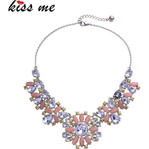 Kissme 2020 New Champagne Pink Crystal Flowers Necklace Hyperbole Unique Statement Necklace Women Accessories