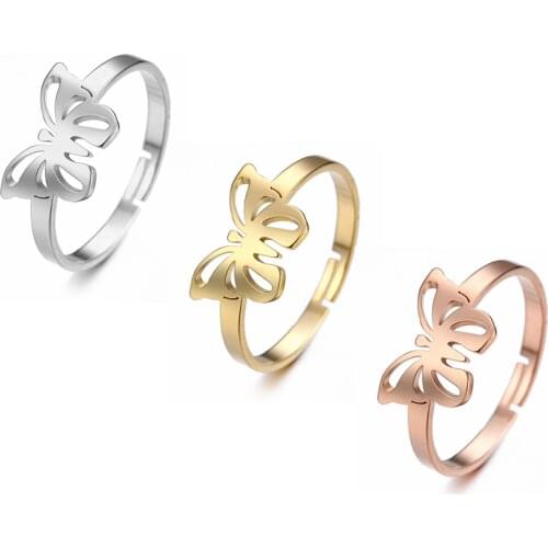 Skyrim New Lovely Butterfly Adjustable Ring Stainless Steel Gold Color Finger Rings Jewelry Anniversary Gifts for Women Friend