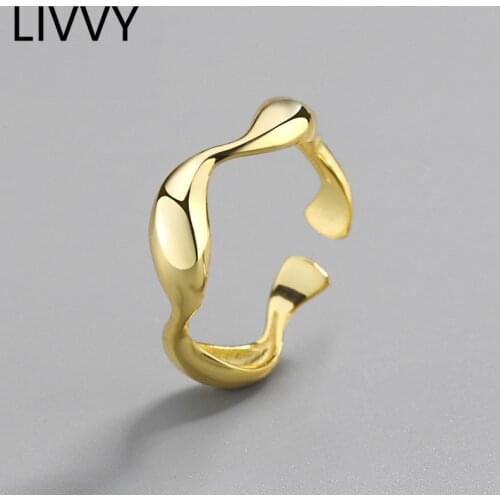 LIVVY Silver Color Irregular Wave Rings Trendy Simple Geometric Handmade Jewelry for Women Couple Size Adjustable
