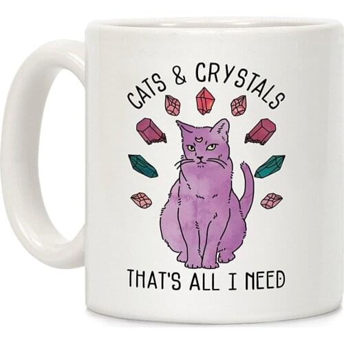 Cats and Crystals White 11 Ounce Ceramic Coffee Mug