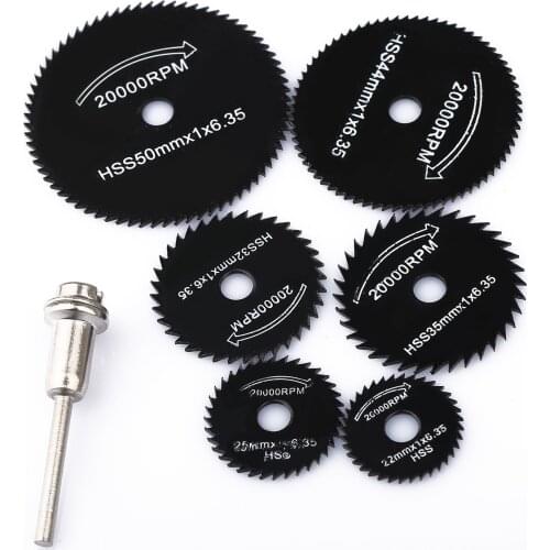 6pcs Mini Circular Saw Blades Power Tools Wood Metalworking Cutting Disc Grinding Wheel Set for Drills Rotary Tool + Mandrel