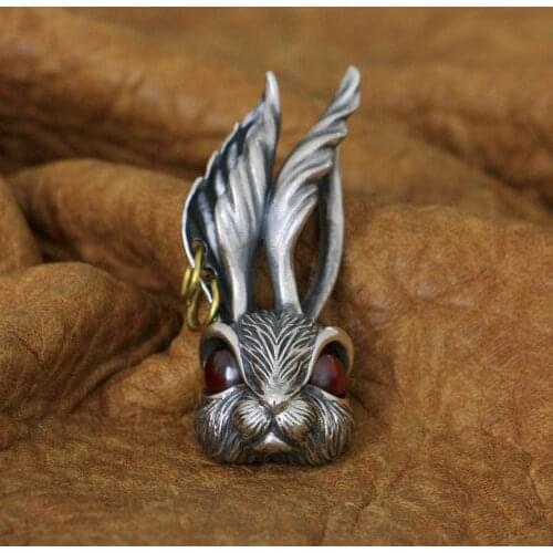 LINSION Red CZ Eyes 925 Sterling Silver Cute Rabbit Pendant TA283 JP Charms Jewellery