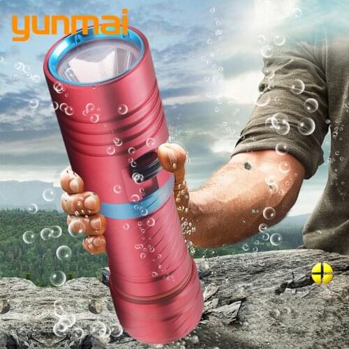Yunmai D68 Diving Led Flashlight 5000LM XM-L2 Underwater 80 Meter Torch Lamp Light Stepless Dimming Swith ON / OFF Lanterna