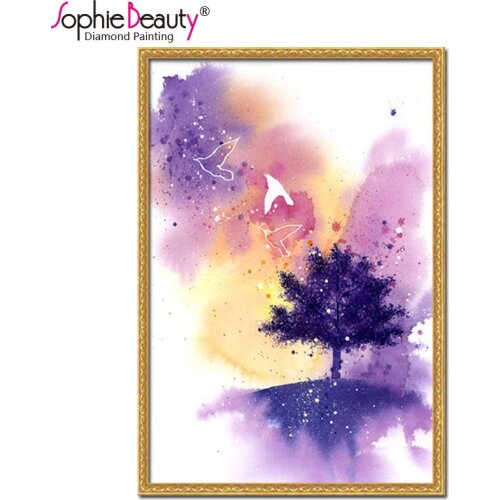 Sophie Beauty Home Diy Diamond Painting Cross Stitch Colorful Purple Flower Bird Needlework Embroidery Handcraft Art Mosaic Kit