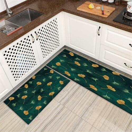 Luxury Dark Green Floor Mat With Yellow Ginkgo Leaves For Kitchen Anti-slip Washable Bedside Mat Bathroom Mat Doormat Entrance