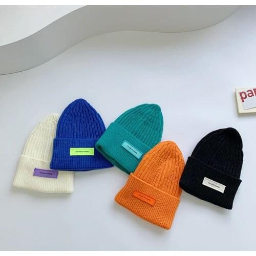 Autumn Winter Kids Boy Girl Solid Color Knitted Beanie Cap Crochet Baby Hats Bonnet Childrens Accessories 1-4 Years Old