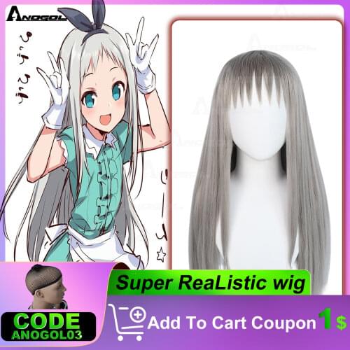 Anogol Brand New Blend S Kanzaki Hideri Long Silver Grey Straight Synthetic Cosplay Wig For Halloween Costume Party With Bangs