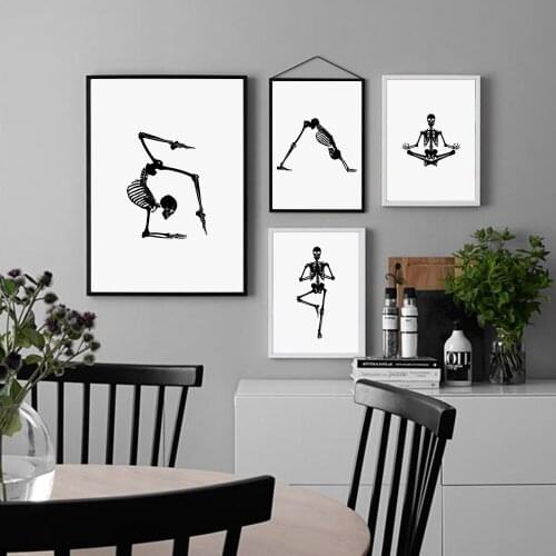 Nordic Posters Print Black Skeleton Running Yoga Minimalist Painting Wall Art Canvas Modular Pictures for Living Room Home Decor