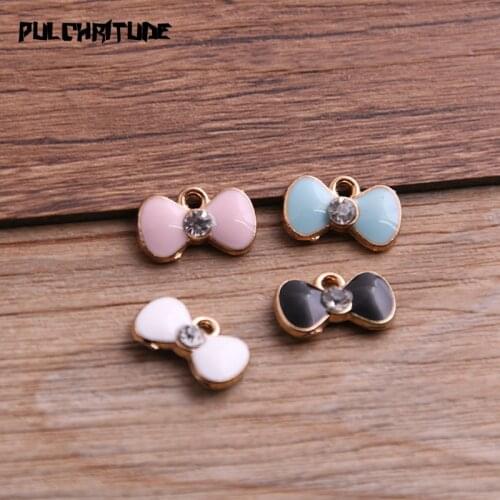 8pcs 9*15mm Four Color Alloy Metal Drop Oil Bow Charms Pendant For DIY Bracelet Necklace Jewelry Making