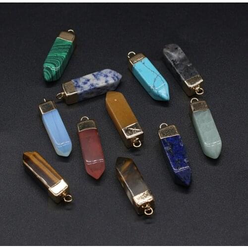 Natural Stone Lapis Lazuli Pendant Reiki Heal Opal Crystal Jade Charms for Jewelry Making DIY Necklace Earring Size 34x10mm
