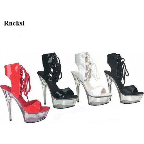 Rncksi Women New Sexy Straps Spring Fashion Shoes High-heeled Sandals 15 cm High Heels Wedding With Platform Pole Dance Sandals