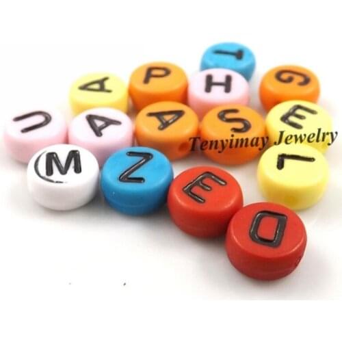 Mixed Color Oblate Round Alphabet Acrylic Beads 7mm Black Letter Beads For DIY 1000pcs/lot Free Shipping