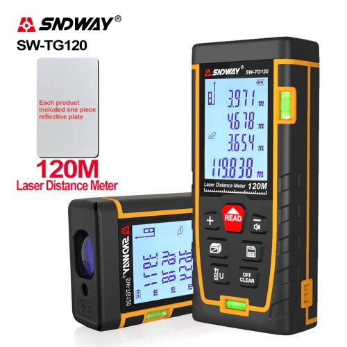 SNDWAY Rangefinder Laser Double Horizontal Bubble Distance Meter Range Battery-Powered Hand Tool Device SW-TG50 70 100 120
