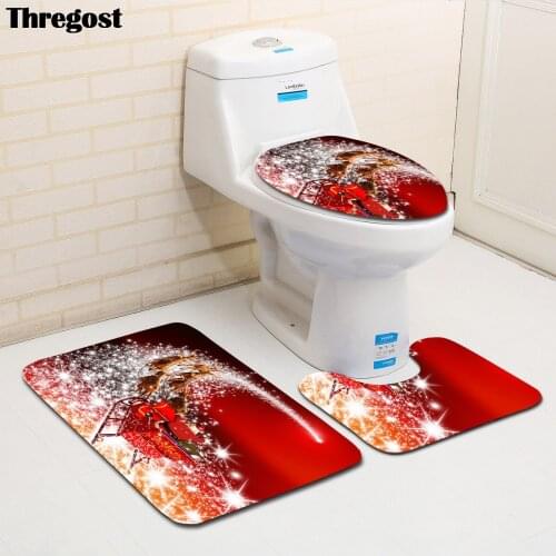 Thregost Microfiber Bathroom Mats 3pcs Christmas Printed Anti-Slip Bath Rugs Modern Washing Mat Flannel Toliet Rug