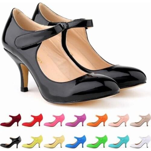 Sexy Pumps Wedding Women Fetish Shoes Office & Career Round Toe Patent Leather 6CM Thin High heels Buckle Strap 2020 size 35-42