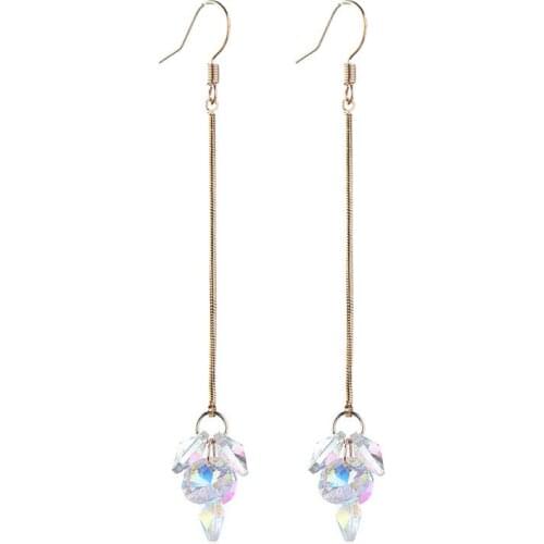 1 Pair Dangle Earrings Round Shape Crystal Drop Earring Jewelry Long Tassel For Women Sparkling Gift