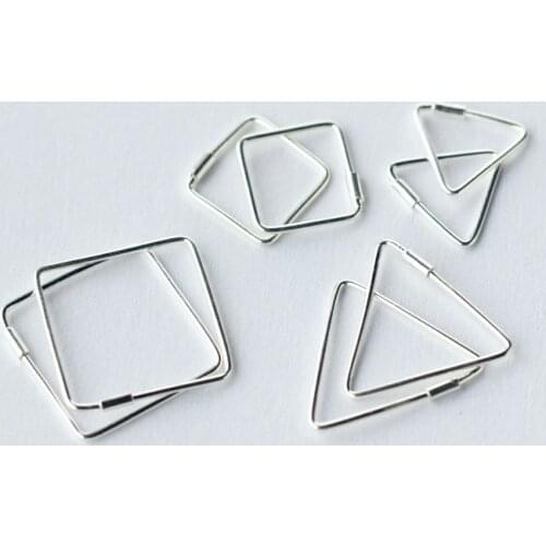 925 Sterling Silver Personality Square Triangle Piercing Huggie Hoop Earrings For Women Lady Simple Ear Jewelry Fashion