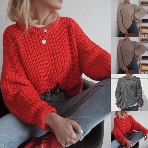 New Womens Casual O Neck Long Sleeve Solid Color Pullover Loose Knit Sweater Large Size Warm Top Female Jumpers Women Clothing
