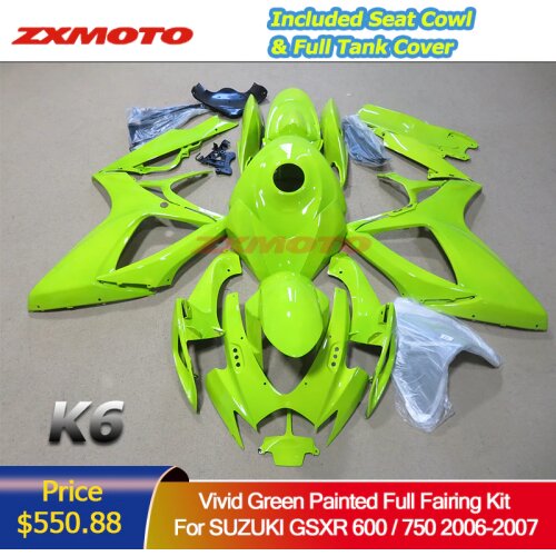 ZXMOTO Full Fairing Kit Bodywork Panel Plastics ABS For SUZUKI GSXR GSX-R 600 750 2006 2007 06 07 K6 Singal Vivid Neon Green