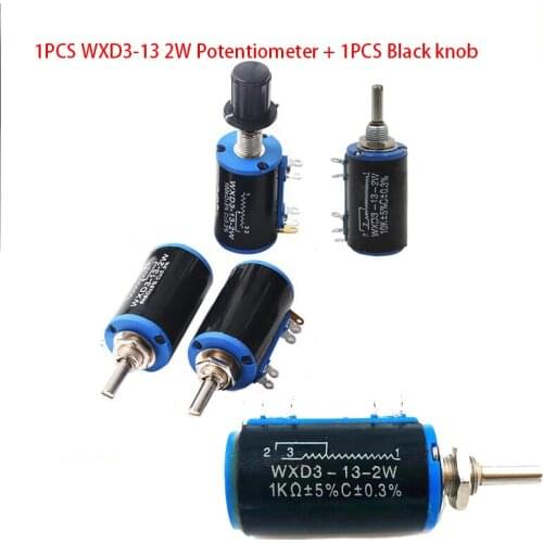 1PCS WXD3-13 2W Potentiometer + 1PCS Black knob )100 200 220 1K 2.2K 3.3K 4.7K 5.6K 6.8K 10K 22K 33K 47K 100K Ohm WXD3-13-2W